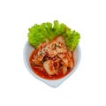 Kimchi Cabbage in a Bowl on White Background, Top View, Korean Food