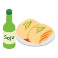 Kimchi icon isometric vector. Korean fermented spicy cabbage and soju