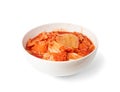 Kimchi Isolated, Kimchee in White Bowl, Red Spicy Kim Chi, Hot Fermented Napa Cabbage, Traditional Jimchi Royalty Free Stock Photo