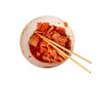 Kimchi Isolated, Kimchee in White Bowl, Red Spicy Kim Chi, Hot Fermented Napa Cabbage, Traditional Jimchi