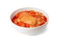 Kimchi Isolated, Kimchee in White Bowl, Red Spicy Kim Chi, Hot Fermented Napa Cabbage, Traditional Jimchi Royalty Free Stock Photo