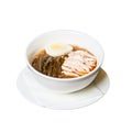 Kimchi , ramen, soup in a white bowl isolated. Royalty Free Stock Photo