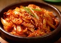 Kimchi traditional korean food in bowl with chopsticks.Macro.AI Generative