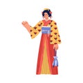 Kimono-clad woman with fan vector illustration