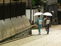 girls in Kimono dress strolling around Gion district, Kyoto. Royalty Free Stock Photo