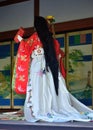 Japanese Kimono doll in ancient royal style at the palace of Gosho, Kyoto Japan.