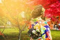 Kimono girl with autumn colors, Kyoto