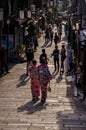 Kimono girls and stone pavement, Kyoto Japan Royalty Free Stock Photo