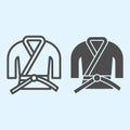 Kimono line and solid icon. Asian martial art costume, judo and karate or other suit with belt. Sport vector design