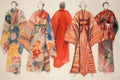 kimono pattern drafts on paper