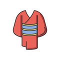 Kimono red RGB color icon. Traditional japanese dress with obi belt. Oriental yukata