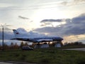 Kimry, Tver Region, Russia - October 5, 2019: Monument to the passenger airplane TU 124