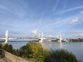 Kimry, Tver Region, Russia - September 1, 2019: The view of the bridge over the Volga river from the Fadeev embankment Royalty Free Stock Photo