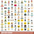 100 kin icons set, flat style