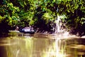 Kinabatangan, Malaysia - 7 May 2013 : Tourists on a boat cruise along the river of Kinabatangan, some of the most diverse