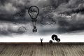 Hot air balloon at wall with stormy sky Royalty Free Stock Photo