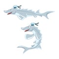 Kind cartoon fish sturgeon smiles and wears peakless cap like a sailor