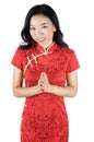 Kind Chinese girl with hand gesture Royalty Free Stock Photo