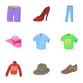 Kind of clothing icons set, cartoon style