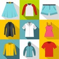 Kind of clothing icons set, flat style