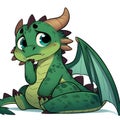 A kind dragon that looks sad, full body image, cartoon style.