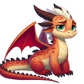 A kind dragon that looks sad, full body image, cartoon style.