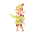 Kind and Fair Little Boy Wearing Robin Hood Costume Fighting for Justice Vector Illustration