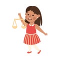 Kind and Fair Little Girl Holding Scales of Justice Vector Illustration