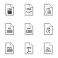 Kind of files icons set, outline style