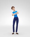 Kind, Gently Smiling Jenny - 3D Cartoon Female Character Model - Half-Dancing Playfully