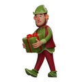 A kind-hearted Elf Cartoon 3D Illustration sharing a Christmas gift