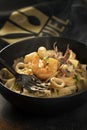 Shrimp with hot pasta meal \