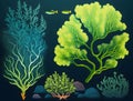 some marine green macroalgae or seaweed looks from the side, handcraft art. Generated AI