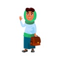 kind smiling arabic woman waving to greet partner in street cartoon vector