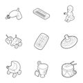 Kind of toys icons set, outline style