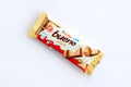 Kinder Bueno white chocolate is a confectionery product brand line of Italian confectionery multinational manufacturer Ferrero Royalty Free Stock Photo