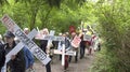 Kinder Morgan protesters march to the Kinder Morgan tank farm gate in Burnaby, BC Royalty Free Stock Photo