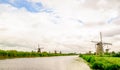 Kinderdijk windmills in polder landscape in Netherlands