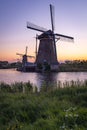 The Kinderdjik Windmills at sunset, a UNESCO World Heritage Site Royalty Free Stock Photo