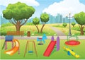Kindergarten Cartoon Urban Park Kids Playground. Vector Royalty Free Stock Photo