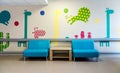 Kindergarten classroom. wall protection in children's hospital. Colorful rubber, Baby furniture sharp corner protection