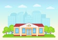 Kindergarten facade. Vector illustration. Preschool building front view