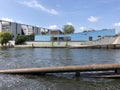 Kindergarten of the German Bundestag blue building, River Spree and the Paul-LÃÂ¶be House of Representatives of the German Bundest Royalty Free Stock Photo