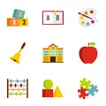 Kindergarten icons set, flat style