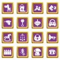 Kindergarten icons set purple square vector Royalty Free Stock Photo