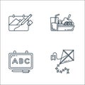 kindergarten line icons. linear set. quality vector line set such as kite, board, food