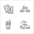 Kindergarten line icons. linear set. quality vector line set such as toy car, pencil case, desk