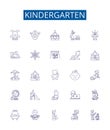 Kindergarten line icons signs set. Design collection of Preschool, Nursery, Early, Education, Learning, Play, Kinder Royalty Free Stock Photo