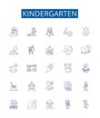 Kindergarten line icons signs set. Design collection of Preschool, Nursery, Early, Education, Learning, Play, Kinder