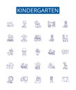 Kindergarten line icons signs set. Design collection of Preschool, Nursery, Early, Education, Learning, Play, Kinder Royalty Free Stock Photo